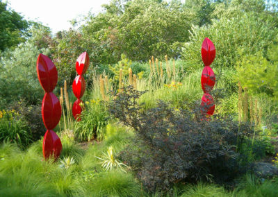 Inflated Steel Sculpture Red Totems at Olbrich Gardens-Madison, WI