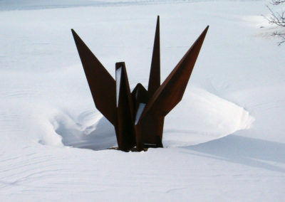Large Steel Sculpture-Cor Ten Weathered Steel Crane-Inspired by Origami